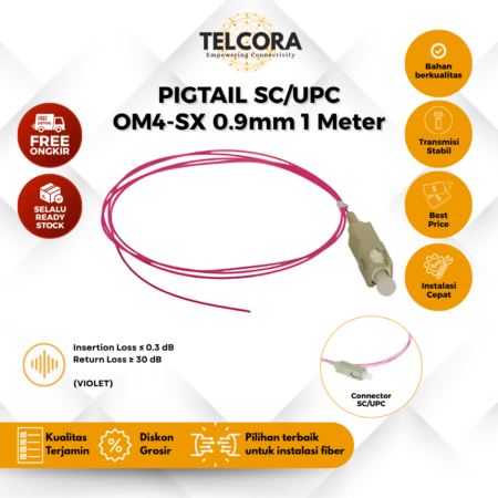 TELCORA Fiber Pigtail SC/UPC 0.9mm OM4-SX 1 Meter G657A1 Violet Kabel FO Pigtail SC UPC 1M (Per Pcs)