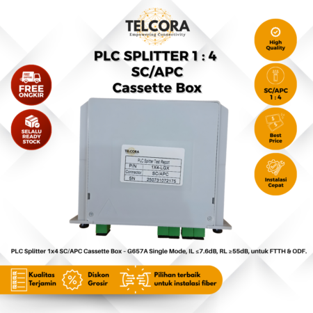 TELCORA Fiber Optic Passive Splitter PLC 1:4 SC/APC Cassette Box FTTH