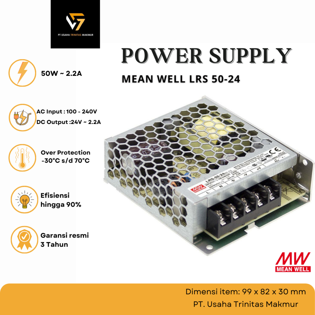 MEAN WELL LRS 50-24 Power Supply 50W 24V 2.2A  Trafo Adaptor Switching PSU SMPS  [Garansi 3 tahun]