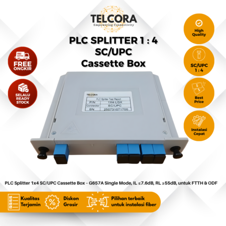 TELCORA Fiber Optic Passive Splitter PLC 1:4 SC/UPC Cassette Box FTTH