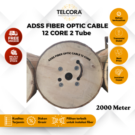 TELCORA Kabel Fiber Optik FO ADSS 12 Core Panjang 2KM 2000 Meter